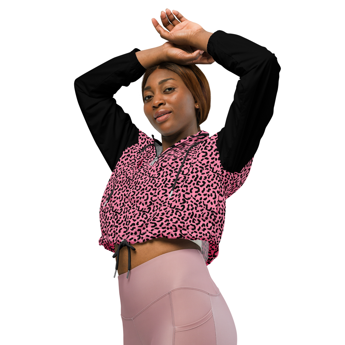 Women’s cropped windbreaker Animal print pink.