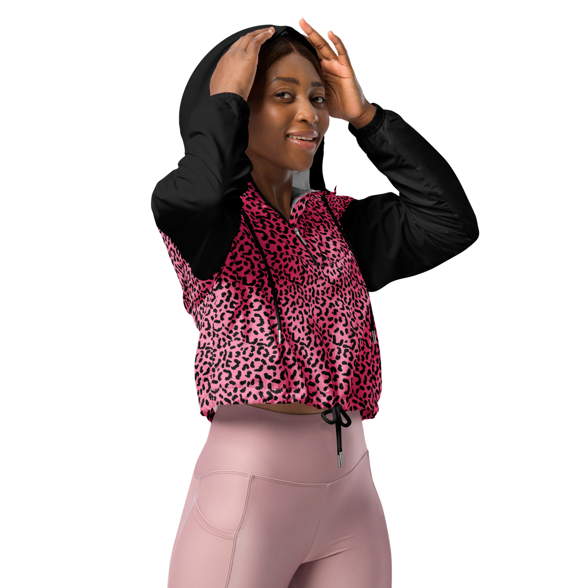 Women’s cropped windbreaker Animal print pink.